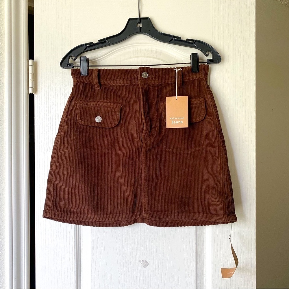 Reformation‎ Skirt Elia Patch Pocket Corduroy Mini High-Waisted Cafe 26 NWT